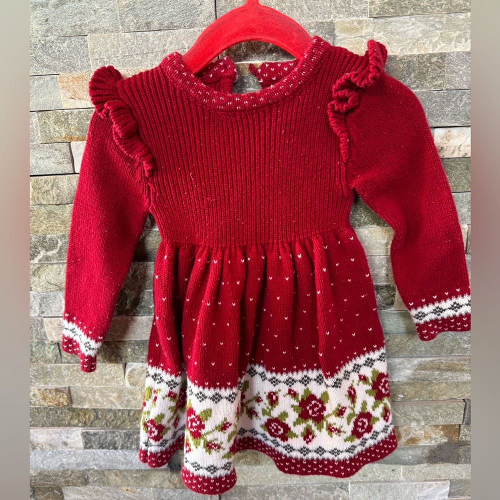 Max studio Red Knit Dress with Floral Pattern